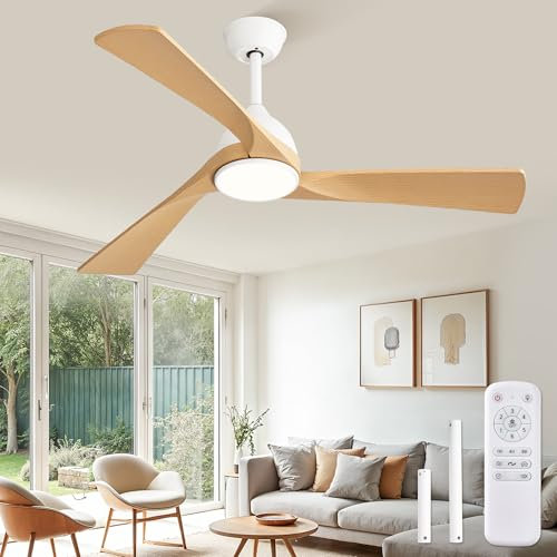 ZMISHIBO Ventilateur de Plafond avec Lumière et Télécommande, Ø132 cm, Moteur DC Silencieux, 6 Vitesses, 3 Températures de Couleur LED (3000K/4000K/6000K), Modes Été/Hiver, Minuterie 1/4/8h