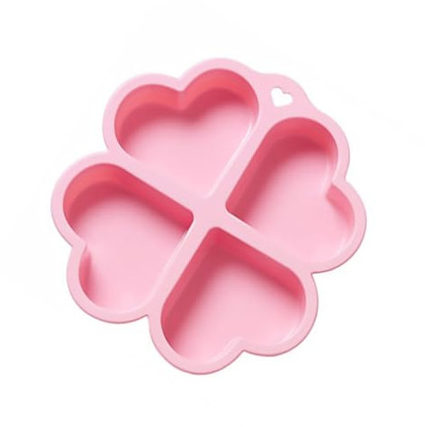 DECHOUS Heart Shape Silicone Baking Mold 4 Cavity Pink Cake Mould Oven Safe Single Piece for Muffins and Cakes