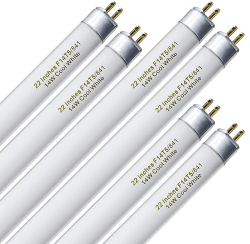 amgolibi T5 14W 4100K Fluorescent Tube, 22 Inches F14T5/841 Straight Fluorescent Bulb, F14T5/CW Fluorescent Lamp for Counter and Cabinet Fixture, Cool White 1250 Lumen G5 Base