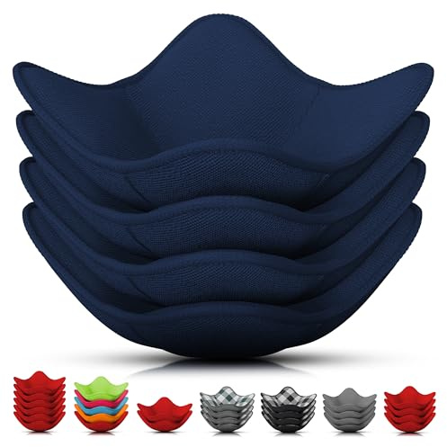 4 Pcs Microwave Bowl Cozy Holders – Deep Navy Blue Microfiber Fabric Bowl Holders for Hot Food, Fits Most Bowls Up to 6.5 & Plates 7.1 – Protect Hands from Hot Dishes, Heat-Resistant for Kitchen Use