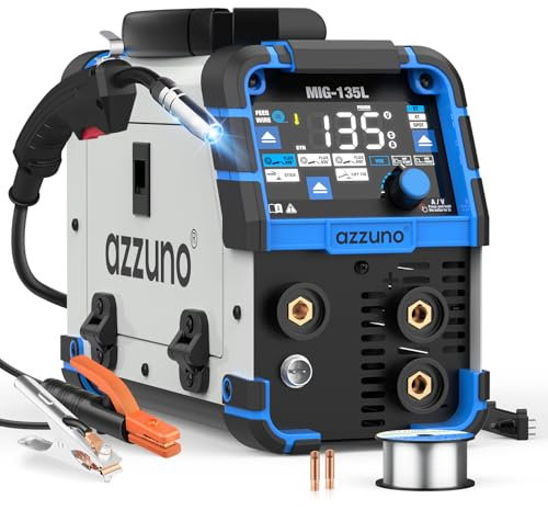 AZZUNO MIG Welder 135Amp 110V, 3 in 1 Gasless Flux Core MIG Welder/Lift TIG/Stick Welding Machine, Wire Feed Welder with Synergic Control