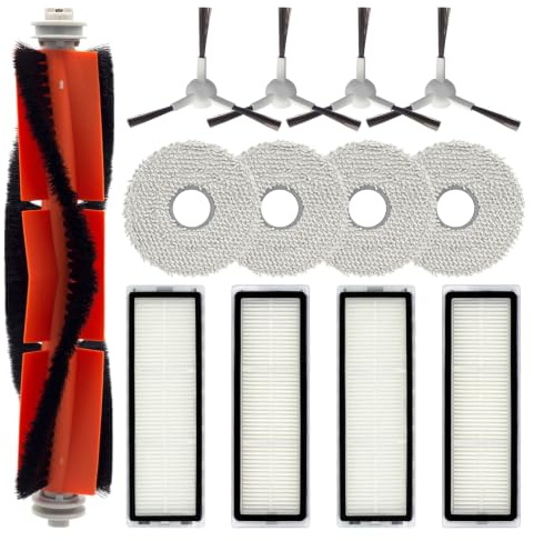 Kit d'accessoires de rechange pour Aspirateur Robot Xiaomi S10+ / S10 Plus | 13 pièces : 1 brosse principale, 4 brosses latérales, 4 filtres HEPA et 4 serpillières