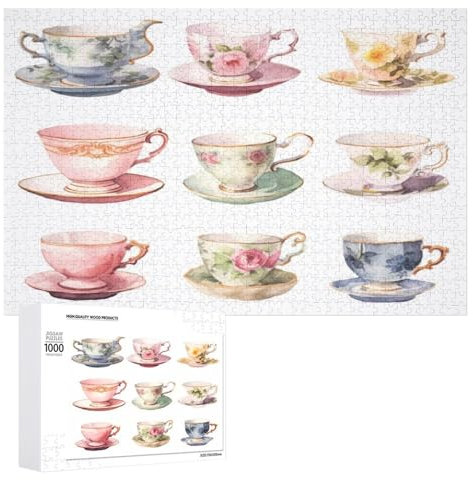 Teacups Colorful Tea Time Jigsaw Puzzle for Adults and Families Greaty 1000 Piece Puzzles Family Game Night Activity Unique Precision Fit Pieces