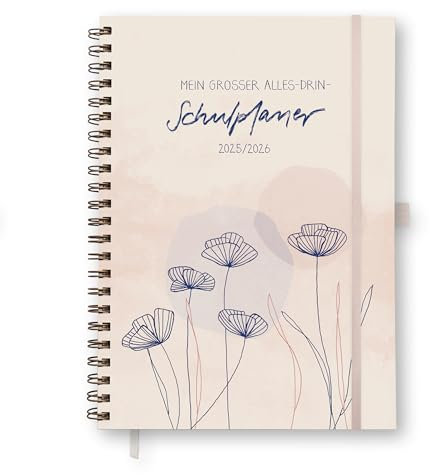 Eine der Guten Lehrerkalender 2025 2026, A4 Lehrerplaner mit Gummiband und Stiftschlaufe, Schuljahresplaner für Schuljahr 25/26, Creme Rosa, nachhaltig & klimaneutral