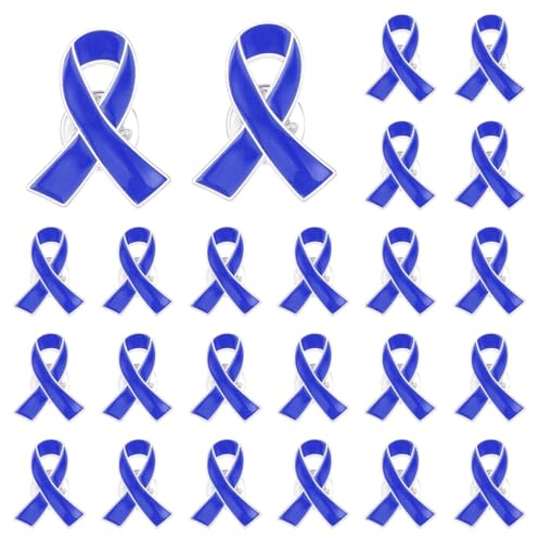25 Stück Schleifen Anstecker Metal Band Brosche Pins Blau - Legierungs-Emaille Brosche für Wohltätigkeitsveranstaltungen Awareness Pins Wohltätigkeit - 2,8x2,1 cm