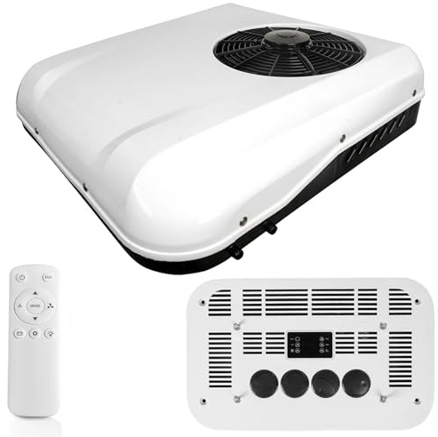 PtaTritious RV air conditioners, Climatiseur de Toit pour Camping-Cars, camions, fourgonnettes, tracteurs, Faible Bruit, réfrigération Efficace, balançoire à 360 degrés, télécommande,24V