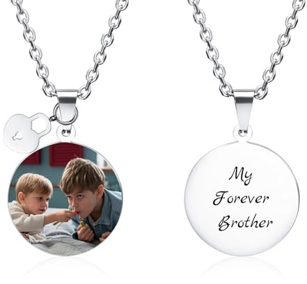 MunkiMix Collana con Foto Personalizzata per Donna Uomo Foto/Nome/Data Incisione Ciondolo Cuore/Cerchio in Acciaio Inossidabile con Ciondolo Lucchetto/Chiave Regali Commemorativi per Coppie Amici