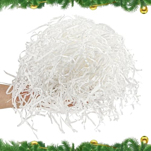 MARFOREVER 200g/7oz Crinkle Shredded Paper Filler for Gift Baskets, White Raffia Grass Confetti Cut Paper Shred for Christmas Basket Stuffing Halloween Birthday Wedding Gift Box Packaging Wrapping | Raffia Grass Confetti Cut Paper Shred, Christmas Basket Stuffing, Holiday Birthday Wedding Gift Box Bags Packaging Wrapping