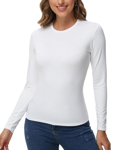 JTSONN Camiseta Térmica de Manga Larga para Mujer Cuello Redondo Camiseta Funcional Cálida para Invierno Ropa Interior Térmica Camiseta Deportiva Transpirable con Forro Polar Interior