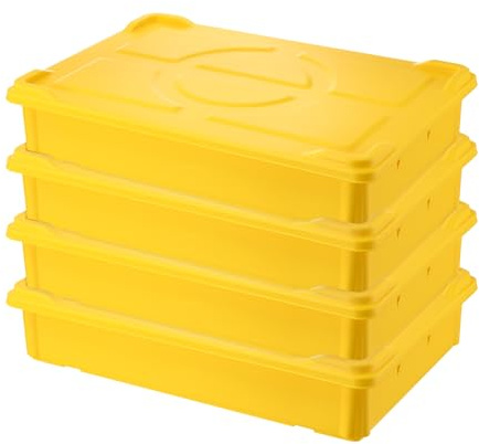 SHUNYILONG 4-Pack Commercial Dough Proofing Box | Pizza/Bread Sourdough Food Storage Containers for Bakeries, Storage Bins with Lids (4 Pack Yellow, 22.8 L x 15.5 W x 6.1 H)