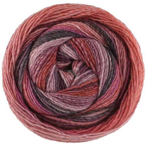 LANA GROSSA Gomitolo Fumo | Dochtgarn mit regelmäßigem Farbverlauf in breiten Streifen | Handstrickgarn aus 50% Schurwolle & 50% Acryl | 200g Wolle zum Stricken & Häkeln | 700m GarnFB 513