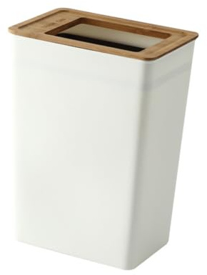 CLISPEED Papelera Grande con Tapa de Madera Contenedor Práctico de Plástico para Cocina Baño y Oficina Diseño Minimalista y Funcional para Ordenados