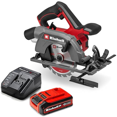 Einhell Akku-Handkreissäge TE-CS 18/150-2 Li Power X-Change (18 V, Ø 150 mm Sägeblatt, 49 mm Schnitttiefe, werkzeuglose Einstellung, inkl. 4,0Ah PLUS Akku & Ladegerät)