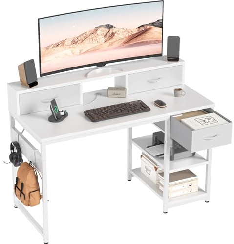 Devoko Scrivania 120x50 cm Bianco con Cassetti e Ripiano