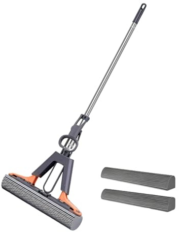 Sponge Mop - 11.02in Floor Mops, Telescopic Pole 2 Replacement Heads | Sponge Mop for Floor Cleaning | Cleaning Accessories for Kitchen Living Room Bathroom Bedroom Dining Room Dorm