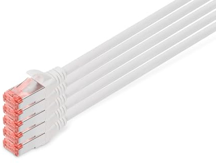DIGITUS Cavo LAN Cat 6 – 10 m – 5 pezzi – S/FTP schermato – 1 Gbit/s – 250 MHz – PoE++ – AWG 27/7 – LSZH – Cavo di rete RJ45 – Compatibile con Cat6A e Cat7 – Bianco