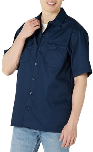 Amazon Essentials Men's Relaxed-Fit Stain and Wrinkle-Resistant Short-Sleeve Work Shirts, Navy, XX-Large