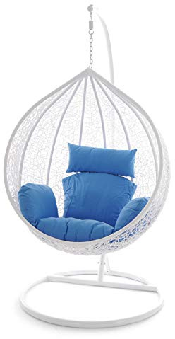 Swing Chair Hängesessel Hängestuhl Polyrattan Schwebesitz Loungesessel (blau)