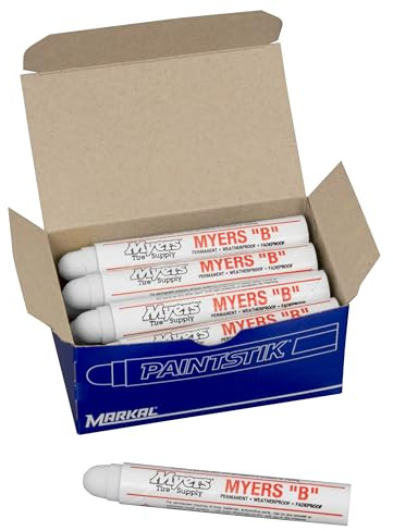 Myers B Paintstik Multi-Purpose Permanent Solid Paint Marker for Oily, Icy, Wet, Dry, Hot or Cold Surfaces, Box of 12, White