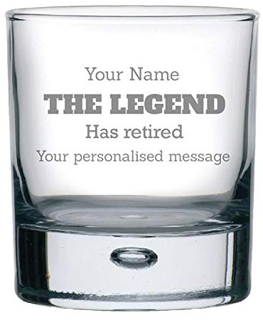 You Personalise Retirement Personalised Engraved Whiskey Glass - The Legend has Retired Retirement Present with Custom Name & Message in Gift Tube