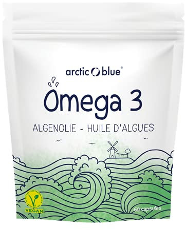 Arctic Blue Vegane Premium Algenöl Kapseln – 60 Stück mit DHA - hochdosiert & leicht zu schlucken - Omega 3 vegan in Triglycerid-Form