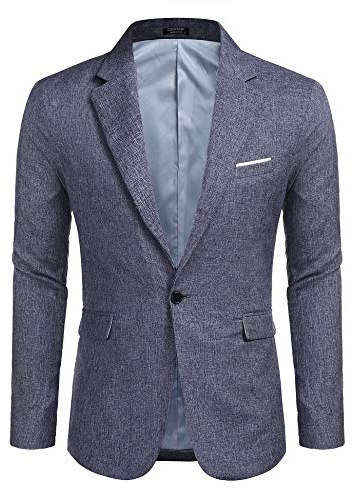 COOFANDY Abiti da Uomo, Giacca da Abito da Uomo Regular Fit, Blazer Sportivo, Giacca a Un Bottone, Blu L
