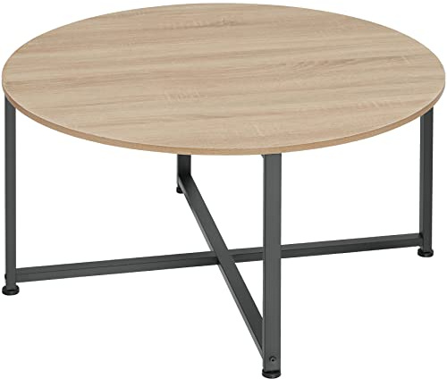 tectake® Tavolino Salotto 88,5x47cm, Tavolino Salotto o Divano, Tavolo Tondo, Design Moderno, Telaio in Acciaio, Piedini Regolabili, Ideale Soggiorno, Casa, Ufficio - Legno Industriale Chiaro