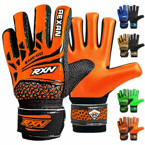 RAXAN Kids Junior Goalkeeper Gloves, Boys and Girls Training Gloves and Non-slip Wear Resistant Latex Material Goalie Protection to Prevent Injuries (Orange, Size 6 Suitable for 13 to 15 Years Old)