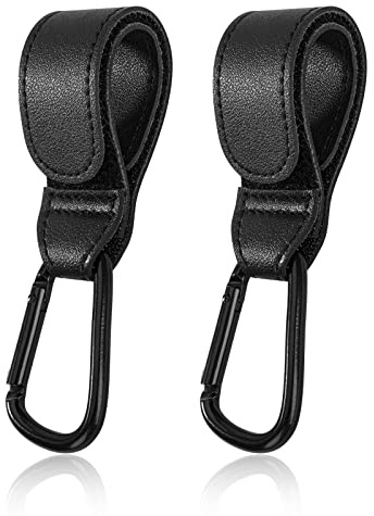Ganchos Carrito Bebé Ganchos para Cochecitos Piel para Bolsas de Pañales Mochilas Bolsa de la Compra 2 Piezas Negro