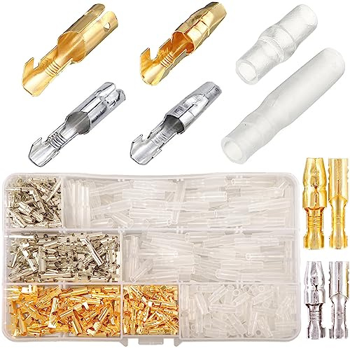 424pcs Rundsteckverbinder Motorrad Doppelt, 3,9mm Messing Bullet Terminals Bullet Connector mit Isolationsabdeckung, Bullet Stecker Rundstecker kfz Rundsteckhülsen Motorrad elektrik Crimp Terminal
