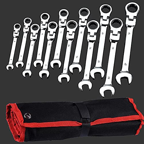 SchraubenschlüSsel Set,GabelschlüSselsatz 12 stücke Set 8-19mm Flexible Kombination Ratsche Rennschlüsselzahnrad Reparatursatz Hand Werkzeuge für Auto Auto Reparatur Handwerkzeuge (Color : Mirrot typ