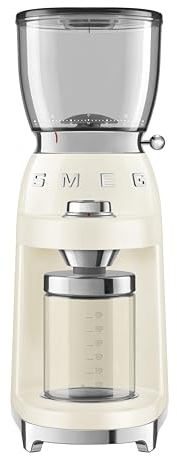 Smeg CGF11CRUK 50’s Style Design Electric Coffee Grinder with Conical Burrs, 30 Bean Grinding Levels, 150W, Cream