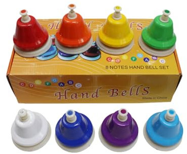 Fiorky 8-teiliges Handglocken-Set, Musikalische Lerninstrumente, Spielzeug, Metall-Handglocken, Übung zur Hand-Augen-Koordination for Kinder