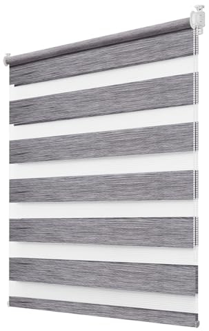 Doppelrollo Klemmfix ohne Bohren B50 x H140cm(Stoffbreite 46cm) Marmor-grau, Rollos für Fenster ohne Bohren, Klemmrollos mit Lichtdurchlässig & Verdunkelnd, Seitenzugrollo Sonnenschutz Rollo