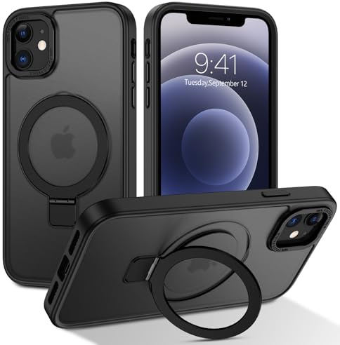 BENTOBEN für iPhone 12 Mini 5.4 Hülle für Mag - Safe mit Ständer, [Magnetisch Ständer Ring] Clear Kabellos Dünn TPU Bumper Cover Case Handyhülle iPhone 12 Mini 5.4, Schwarz