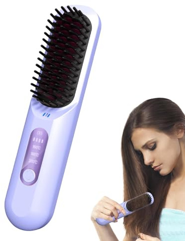 XIAOXIAOYU Piastra per capelli a pettine caldo per donna, piastra per capelli | Bigodino per capelli con spazzola lisciante leggera ricaricabile tramite USB,Spazzola lisciante per capelli portatile