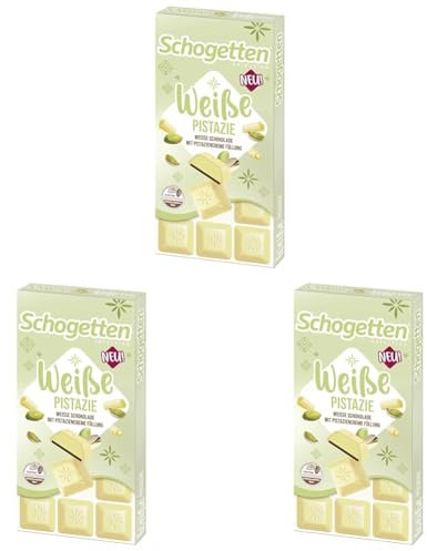 Schogetten Weiße Pistazie I weiße Schokolade mit Pistaziencreme Füllung I 100 g I praktisch einzeln portioniert (Packung mit 3)