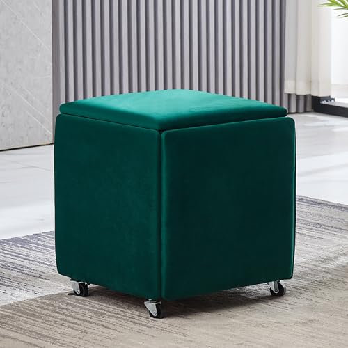 Samt Drehhocker Stuhl für Wohnzimmer und Schlafzimmer 5 in 1 Stapelbares Nesting Design mit beweglichen Rollen
