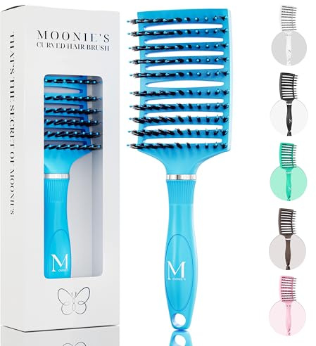 MOONIE'S Haarbürste ohne Ziepen, Premium Haar Bürste Entwirrbürste Detangler für lange Haare, Hair-Brush Haarpflege Paddelbürste für Damen Herren & Kinder, nasses & trockenes Haar, Blau
