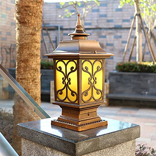 MYUYEE Lampade da Esterno a palo Lanterna da palo Nera per Montaggio su palo in Alluminio con Vetro a Forma di Fiore per casa Patio Giardino Cortile.,18,5 * 41 cm