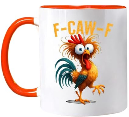 F-Caw-F hönsmugg - humoristisk 350 ml keramisk mugg med | rolig present F-Caw-F meme för dam vänner kollegor | Rigolo bondgårdsdjur för hemmakontor, födelsedag, jul, fläkt