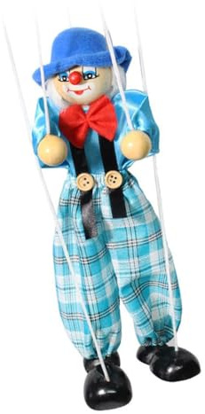 YIXANNX Pull String Puppe Vintage Holz Lustige Gemeinsame Aktivität Hand Marionette Spielzeug Kinder Clown Handwerk Spielzeug Schule, Blau