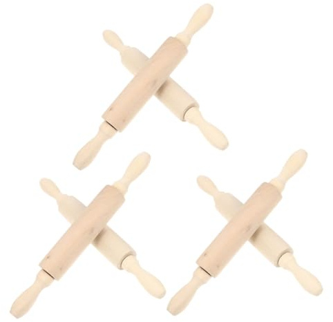 UKCOCO Lot de 6 Mini Rouleaux à Pâtisserie en Bois Naturel pour Garçon et Filles, Cuisine en Bois Léger, pour Jeux D'imitation et Développement Coordination Œil-Main, Jouets la Cuisine