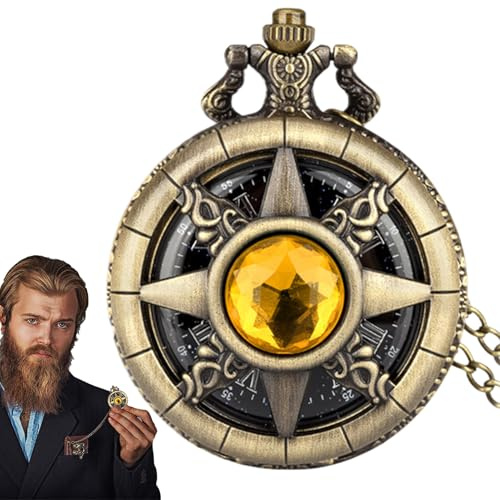 Smidigt fickur – 5,9 x 4,6 cm/2,32 x 1,8 tum ädelsten romerska siffror skala klockor med kedja halsband hänge | steampunk koppar vintage fickur för män och kvinnor
