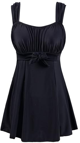 Wantdo Costume Intero Estate Costume da Bagno Plus Size Vintage Elegante Swimsuit da Mare e Spiaggia Vestito Dimagrante Floreale Donna Nero 56-58