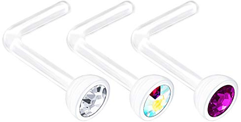KJM FASHION 3 STK Durchsichtig Bioflex Nostril Piercing 0,8 mm 20 g 5mm 2.5mm Kristallkugel Ohrringe Piercing Schmuck 1936