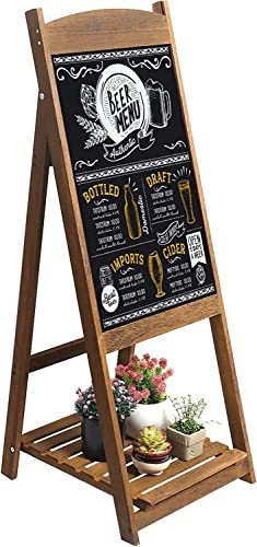 UNHO Wooden Chalkboard Easel Display Stand Wood Ladder Shelf A Frame Sign Board Freestanding Sandwich Board with Slatted Tray for Cafe Bar Book Store Restaurant