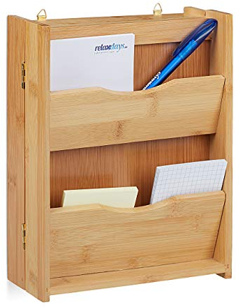 Relaxdays Cassetta Portachiavi in Bambù, 6 ganci, chiusura magnetica, bacheca portachiavi da parete, HLP: 26x20x9cm, color legno naturale