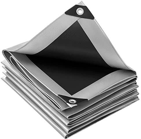 WOLTU Lona Impermeable Exterior PE 280g/m², Lona de Protección Toldo con Ojales de Aluminio, Duradera Resistente a Los Rayos UV Desgarros, Multiusos para Muebles Jardín Piscina Coche Gris-Negro 2x3m