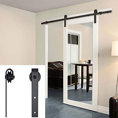 244 cm hårdvara skjutdörr, svart skjutdörrssystem komplett set för sovrum, badrum (244 cm)